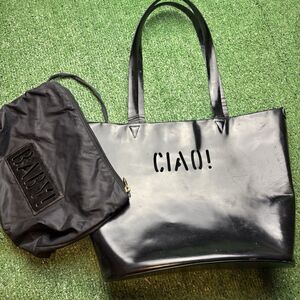 VTG MOSCHINO “ CIAO BABY !” Embossed Logo Leather Tote RARE Y2K Bag & wristlet